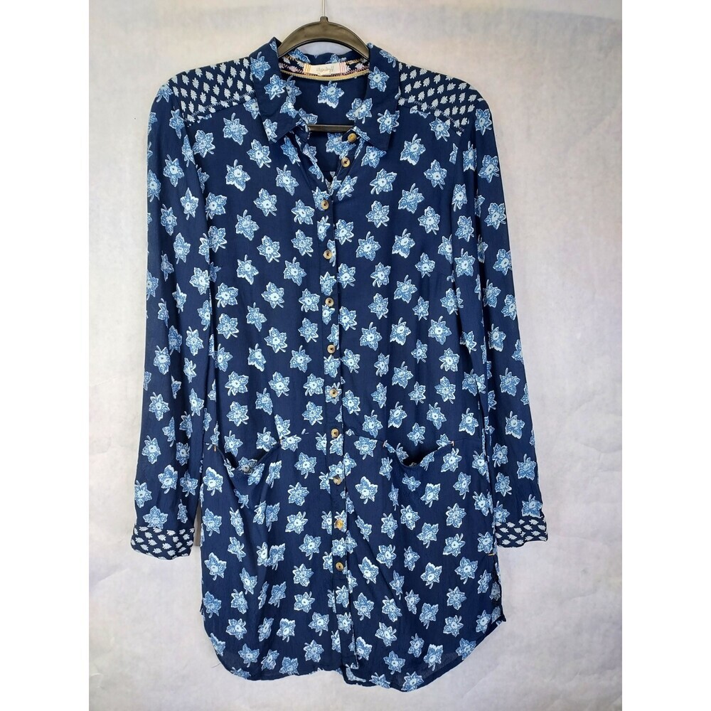 White Stuff Danika Shirt Tunic Women's 6 Navy Floral Longline Preppy Designer